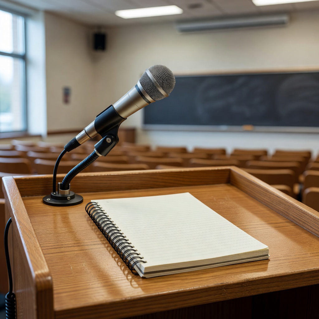 Microphone and notebook for lecture recording
