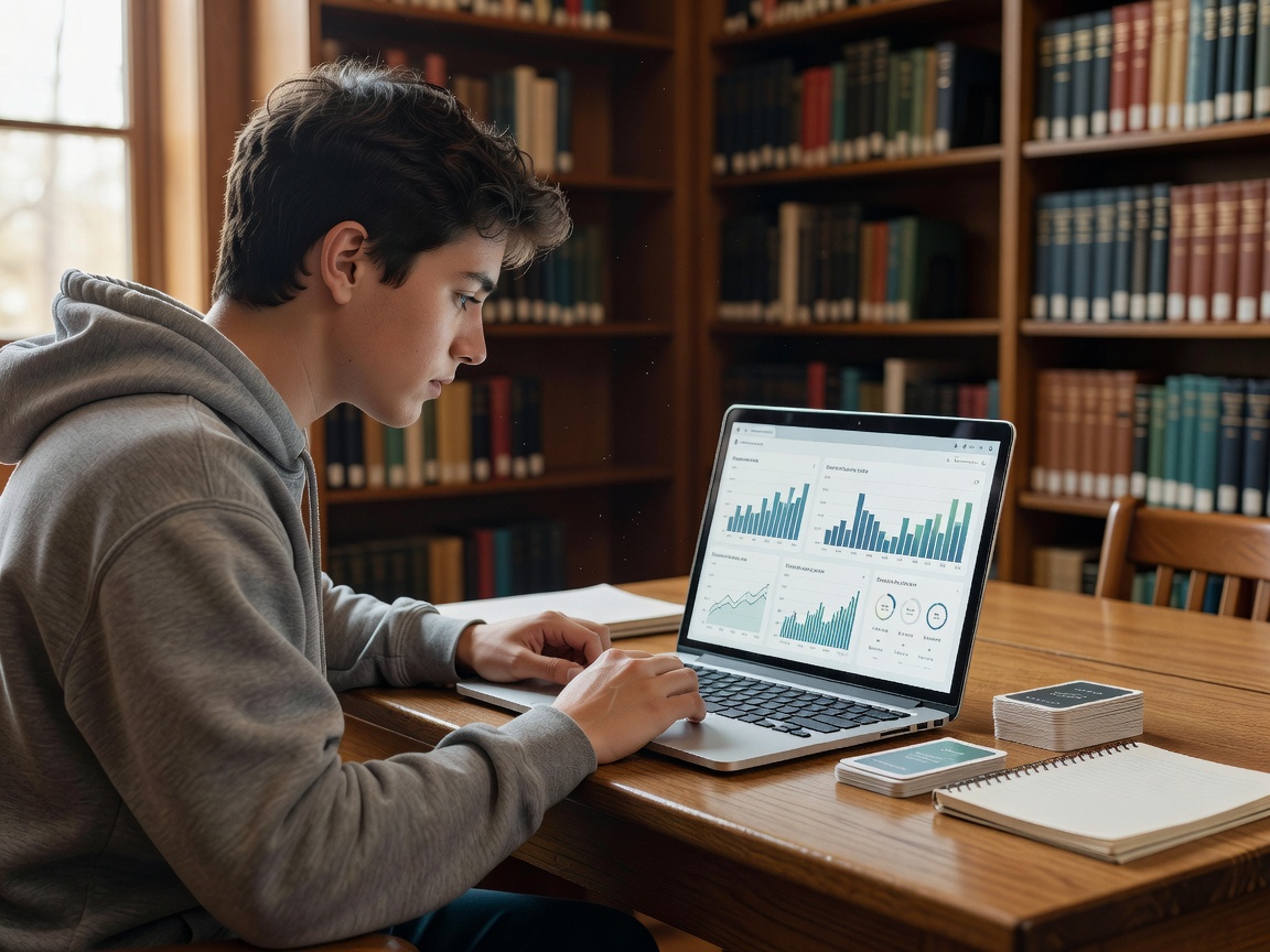 Student examining active recall flashcard analytics on screen