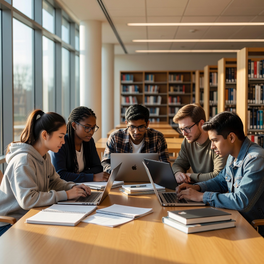 Students in study group using laptops